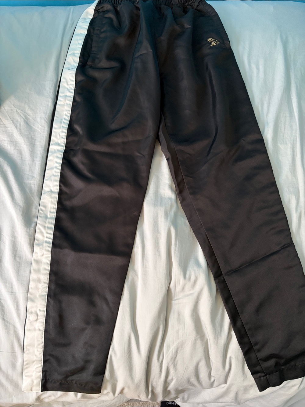 OVO Black/White/Gold Tear-Away/Breakaway Pants with White Side Stripe and OVO